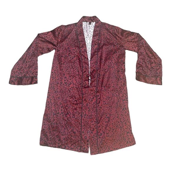 Frederick's Of Hollywood Red Leopard Print Kimono Robe - Small Negligee Vintage - Picture 1 of 4